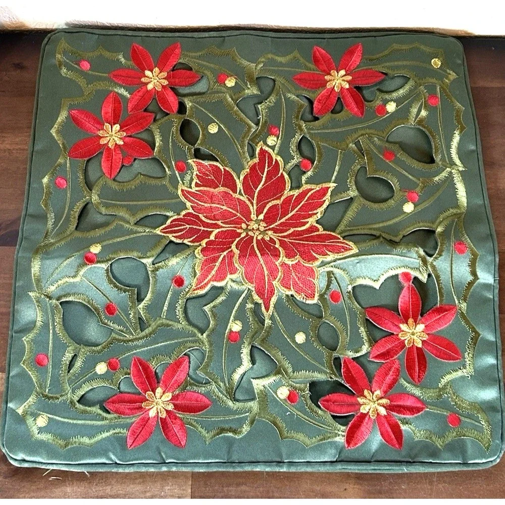 Poinsettia Cutout Embroidery Pillow Cover 16